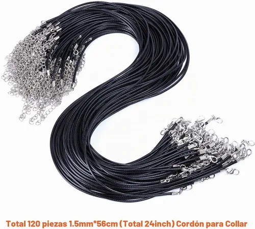 Vista 2 de EuTengHao 120 piezas de cordón para collar, collar encerado negro para hacer joyas, collares, pulseras (24 pulgadas de largo, 0.059 in de ancho)