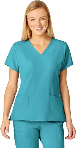 Vista 13 de Uniformes Médicos Wink para Mujer, W123, Blusas Estilizadas con Cuello en V y 5 Bolsillos Negro