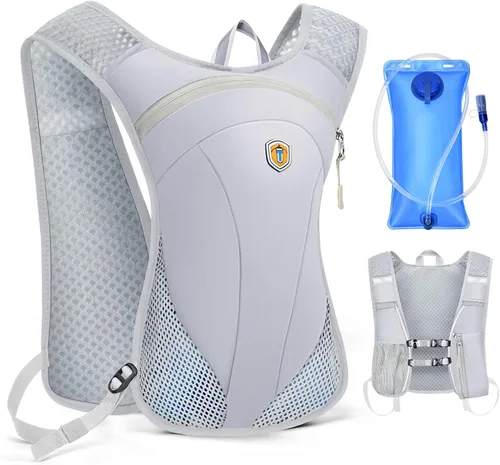 Vista 11 de Mochila de Hidratación con Bolsa de Agua de 2 L, Chaleco Ligero y Transpirable para Correr para Hombre, Paquete de Agua Ajustable con Correas