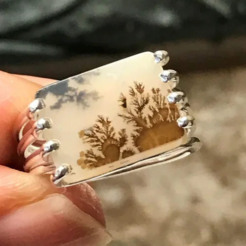 Vista 3 de Genuine Georgian Scenic Dendritic Agate 925 Sterling Silver Ring Size 9