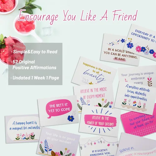 Vista 4 de Regalos inspiradores para mujeres, calendario de escritorio motivacional, calendario de escritorio con afirmaciones positivas diarias y citas Azul