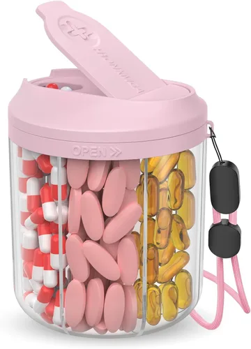 Vista 17 de Hionxmga Dispensador de pastillas con 7 compartimentos grandes, organizador de botellas de píldoras de 4.4 pulgadas de alto x 3.6 pulgadas