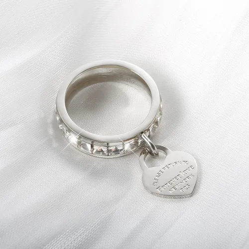 Vista 6 de JINHUI Anillo de compromiso de eternidad para novia, anillo de compromiso con circonita cúbica y dije de corazón colgante