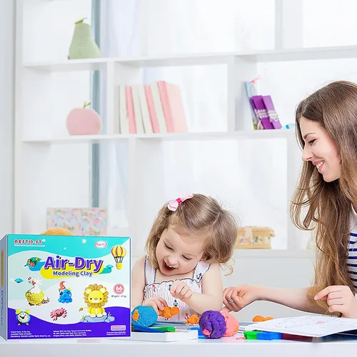 Vista 6 de Aestd-ST Arcilla seca al aire 66 colores, arcilla de modelado para niños, arcilla mágica de bricolaje Molding Clay Kit, 4 Sculpting Tools