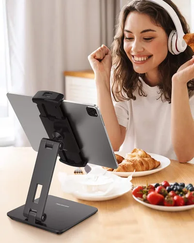 Vista 7 de AboveTEK Quiosco de negocios soporte de aluminio para tablet iPad, soporte giratorio de 360° para tableta y teléfono para cualquier tableta de 4 a