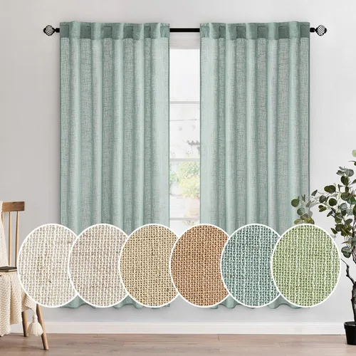 Vista 123 de MIULEE - Cortinas semitraslúcidas suaves y gruesas con textura de lino para cocina y ventana de baño, con trabilla trasera y bolsillo para Blanco