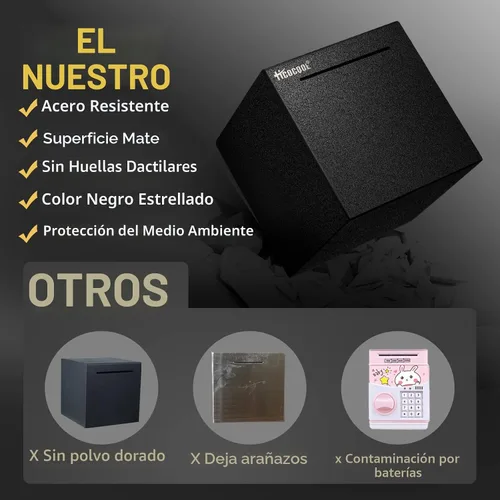 Vista 4 de hicocool Alcancía para adultos debe romperse para abrir, alcancía de acero inoxidable para adultos para dinero real, banco de dinero de metal Negro