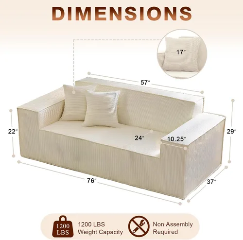 Vista 2 de SUYOLS Sofá nube de pana con almohada, espuma viscoelástica de alta calidad, no requiere montaje, sofá de asiento profundo en caja, silla que ahorra