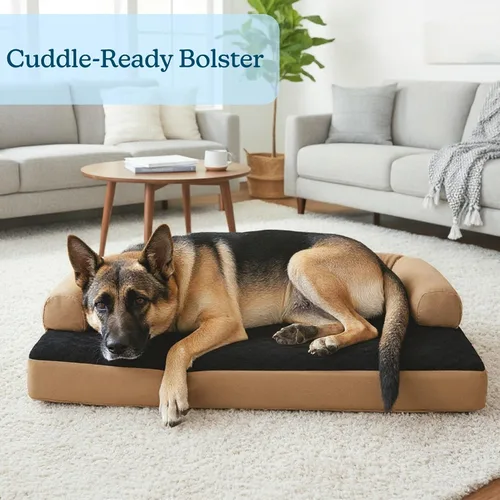 Vista 3 de PETMAKER Cama extragrande para perros, cama para mascotas de 45.5 x 32 pulgadas, sofá ortopédico de 3 capas con gel refrescante, espuma
