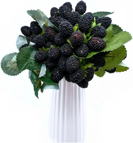 Vista 2 de M2cbridge 4 piezas artificiales de bayas rojas frambuesas de frutas falsas BlackBerry Props decoración de mesa (negro)