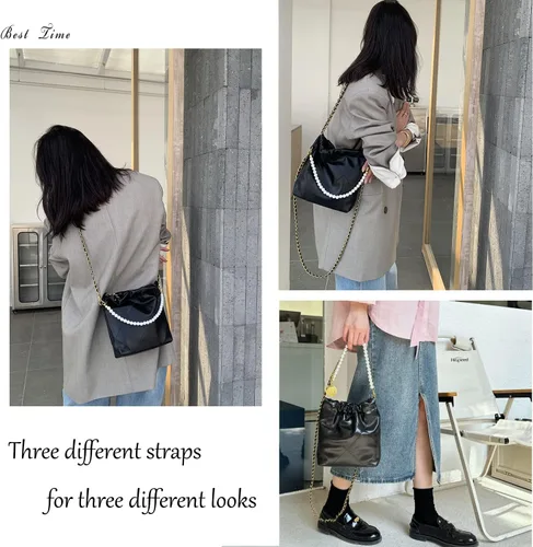 Vista 4 de Bolso tote acolchado para mujer, bolso de hombro de lujo estilo hobo cruzado, bolso de mano con cadena de diseño, bolso de trabajo de cuero, grande
