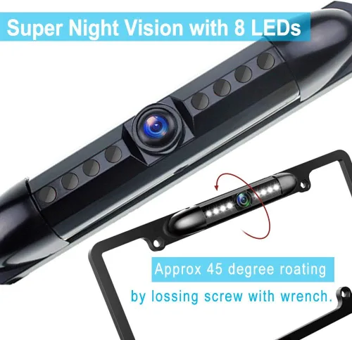 Vista 3 de Cámara de respaldo para matrícula, visión nocturna, cámara de visión trasera con 8 LED, ángulo de visión de 170°, impermeable, cámara trasera