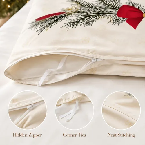 Vista 6 de Juego de funda de edredón de Navidad 3D, fundas de edredón y fundas de almohada con patrón de lazo rojo, juegos de ropa de cama de color pulido Chri
