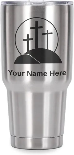 Vista 8 de LaserGram Vaso aislado al vacío de 20 onzas, cruz de calvario, grabado personalizado incluido (negro)