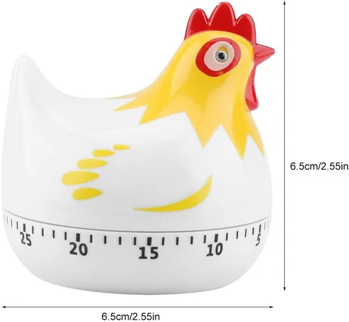 Vista 6 de Lindo temporizador de cocina en forma de pollo, temporizador mecánico de cuenta regresiva de 60 minutos para cocinar y hornear (blanco)