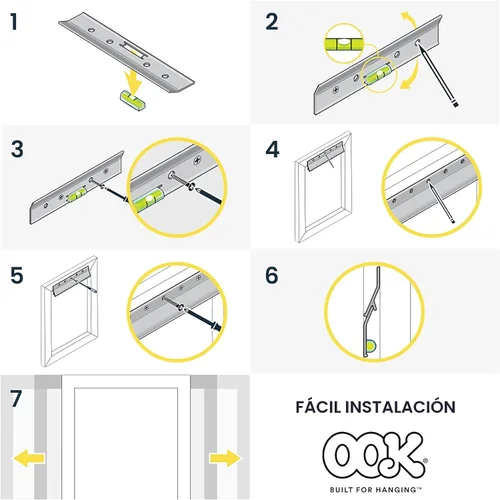 Vista 8 de Kit OOK 55312 Hangman para colgar cuadros de 13 piezas estilo francés inglete con tornillos Wall Dogs., 533208 Aluminum finish, Holds up to 100lb