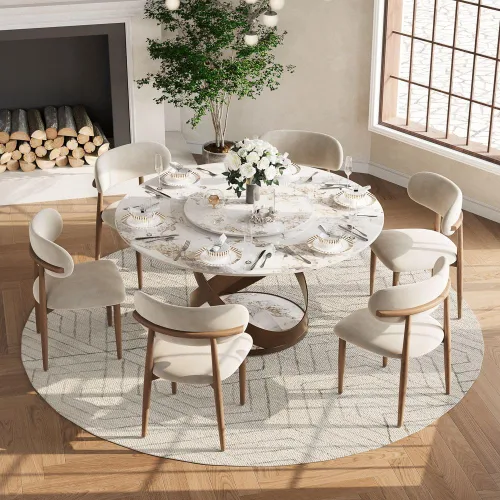 Vista 11 de POVISON Juego de 4 sillas de comedor redondas de lino y algodón con mesa de comedor de vidrio (mesa de comedor de 51 pulgadas + 4 sillas)