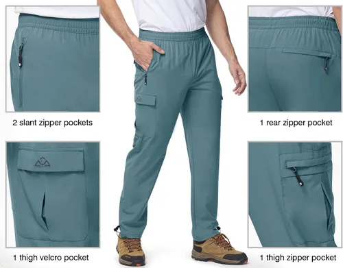 Vista 5 de Rdruko Pantalones de senderismo para hombre, ligeros, impermeables, de secado rápido, elásticos, con 5 bolsillos, cintura elástica