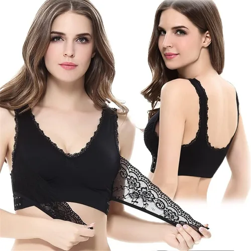 Vista 7 de Confrontk - Brasier de corsé cómodo con hebilla frontal cruzada lateral, brasier Kendally para mujer, brasier de levantamiento cómodo envolvente