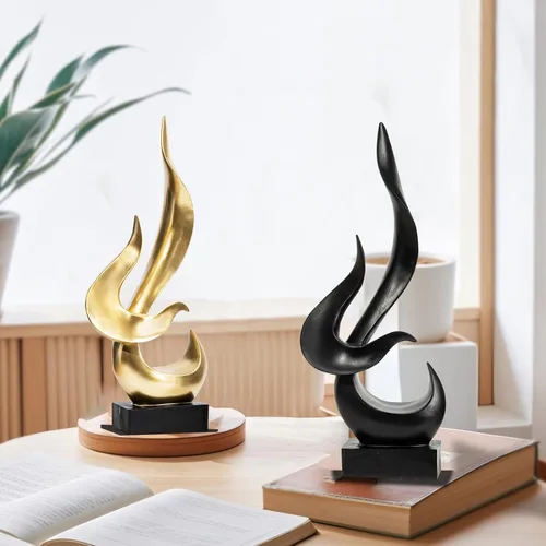 Vista 7 de Estatua de Fuego de Oro, Estatua de Resina Moderna y Abstracta, Estatua de Arte para Decoración del Hogar, para Salón, Soporte de TV, Mesa de Café