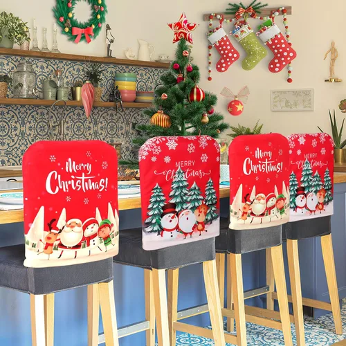 Vista 3 de TOCHGREEN Fundas para sillas de Navidad, paquete de 4 fundas protectoras de silla de Navidad, fundas de asiento de silla de comedor de Navidad