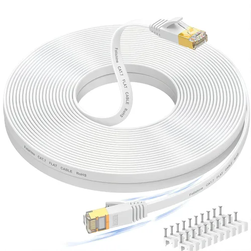 Vista 12 de Folishine - Cable Ethernet cat7 de 15 pies, cable de red de alta velocidad, cables planos de conexión LAN con conectores STP RJ45 para enrutador