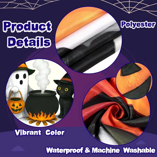 Vista 4 de Tieshankao Decoración de baño de Halloween, cortina de ducha de calabaza fantasma, gato, decoración espeluznante con 12 ganchos de 72 x 72 pulgadas