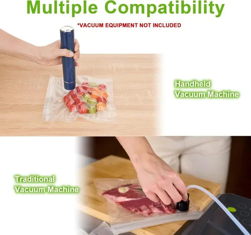 Vista 3 de 20 bolsas selladoras al vacío para alimentos, bolsas reutilizables con cremallera al vacío sin BPA con válvula de aire mejorada, bolsas
