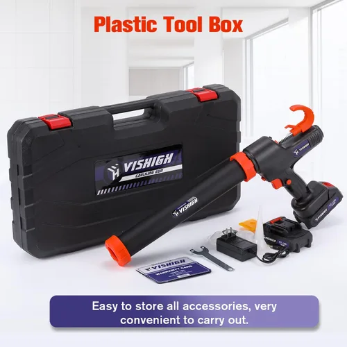 Vista 2 de VISHIGH Pistola de calafateo inalámbrica, pistola eléctrica de calafateo de 21 V y pistola adhesiva para cartuchos de 10 oz-20 oz/10.1-20.3 fl oz
