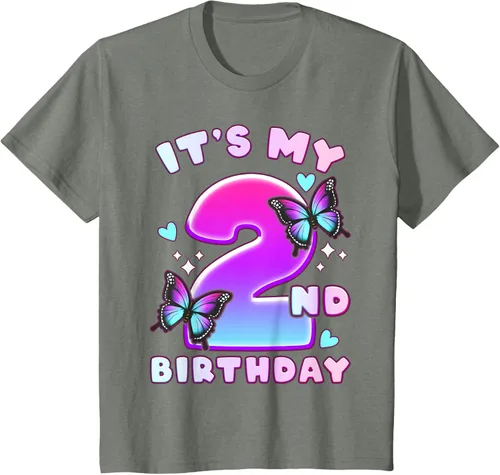 Vista 47 de Camiseta de 2º cumpleaños para niña de 2 años con mariposas y número 2 Negro