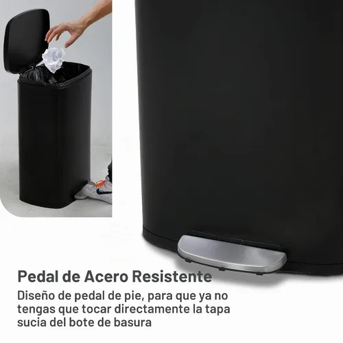 Vista 4 de Basurero de cocina de acero inoxidable de 13 galones con tapa, pedal de pie, cubo de plástico, tapa de cierre suave, resistente a las huellas