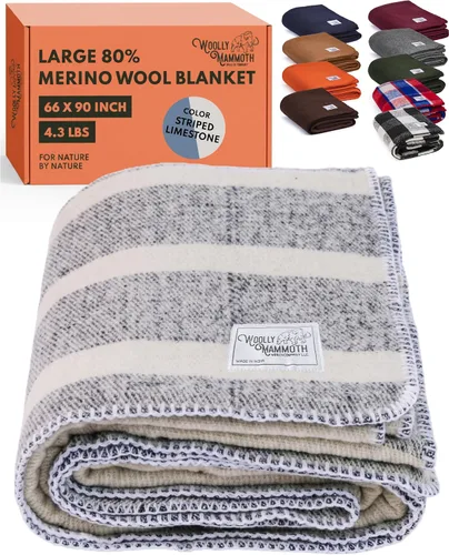 Vista 11 de Woolly Mammoth Woolen Company Manta de Lana - 66 x 90 pulgadas, Corteza, 80% Lana Merino - Mantas de Campamento para Clima Frío - Durabilidad