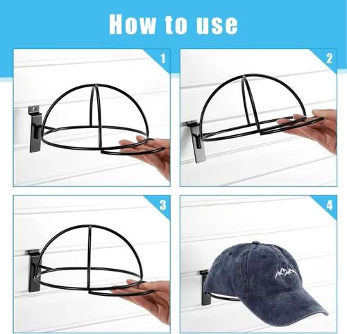 Vista 5 de Kigley 6 piezas de sombrero de alambre para gorras de béisbol, accesorios de metal negro, estantes minoristas para puerta de mercancía, armario