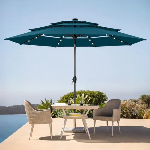 Vista 9 de PHI VILLA - Sombrillas de patio de 9 pies con 24 luces LED solares, sombrilla iluminada para mesa de mercado al aire libre con 8 varillas de acero