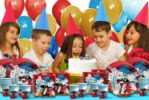 Vista 7 de Magic Show - Juego de suministros para fiesta de cumpleaños, platos, servilletas, tazas, vajilla para 16