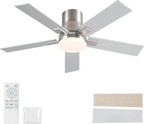 Vista 28 de Ventiladores de techo de 42 pulgadas con luces y control remoto, ventilador de techo negro con 5 aspas, motor DC reversible de 6 velocidades, LED