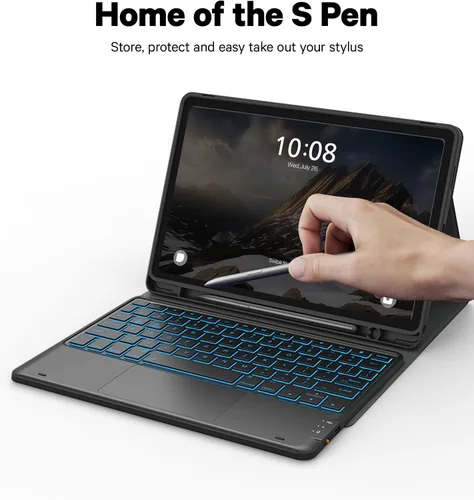 Vista 6 de GreenLaw Funda de teclado para Samsung Galaxy Tab A9 Plus de 11 pulgadas 2023, retroiluminación de 7 colores, trackpad inteligente, funda resistente