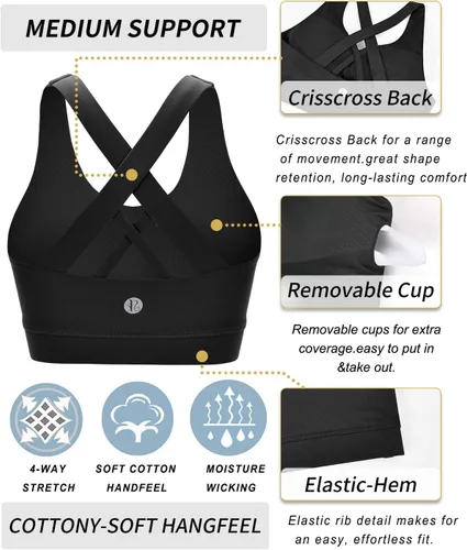 Vista 4 de RUNNING GIRL Sports Bra for Women, Criss-Cross Back Padded Strappy Sports Bras Medium Support Yoga Bra with Removable Cups