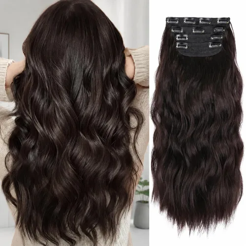 Vista 27 de Extensiones de cabello con clip, extensiones de cabello sintético ondulado de 14 pulgadas con clip (color: 22H10#)