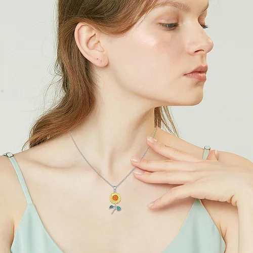 Vista 6 de AOVEAO Collar de girasol, plata de ley S925 You Are My Sunshine Collares para mujeres y niñas, colgante de plata esterlina con piedra natal