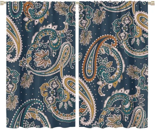 Vista 82 de Cortinas opacas con estampado de flores de cachemira, estampado de cachemira sobre fondo blanco, para decoración del hogar, cocina, restaurante