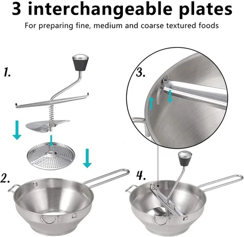 Vista 3 de Triturador manual de mermeladas, mezclador de alimentos de acero inoxidable, rallador de mermelada, triturador de patatas, triturador de papas