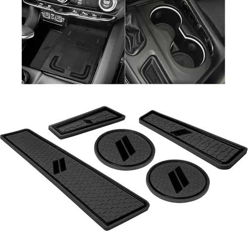 Vista 20 de para Accesorios de Dodge Durango 2021 2022 2023 2024 2025 2026 (Versión de 7 Asientos) Alfombrilla de Forro de Consola Central Insertos de Rojo