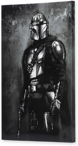 Vista 2 de Open Road Brands Disney Star Wars Mandalorian Gallery - Lienzo decorativo para pared, pintura mandaloriana en blanco y negro para cueva de hombre