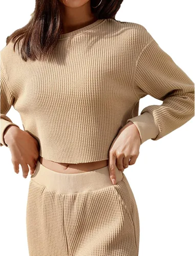 Vista 3 de Rooscier Conjunto casual de dos piezas para mujer con camiseta de manga larga y pantalones de pierna ancha