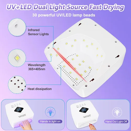 Vista 4 de LKE Lámpara de uñas UV recargable inalámbrica, luz UV de 86 W para uñas de gel con 3 ajustes de temporizador, sensor automático, secado rápido