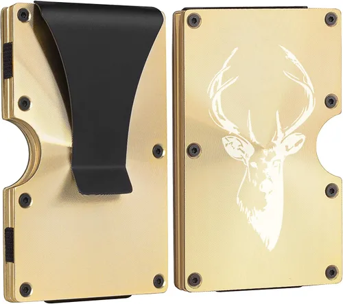 Vista 7 de awofer Carteras de fibra de carbono para hombres RFID minimalista clip de dinero cartera de metal de aluminio para hombre con ciervo, marido, papá
