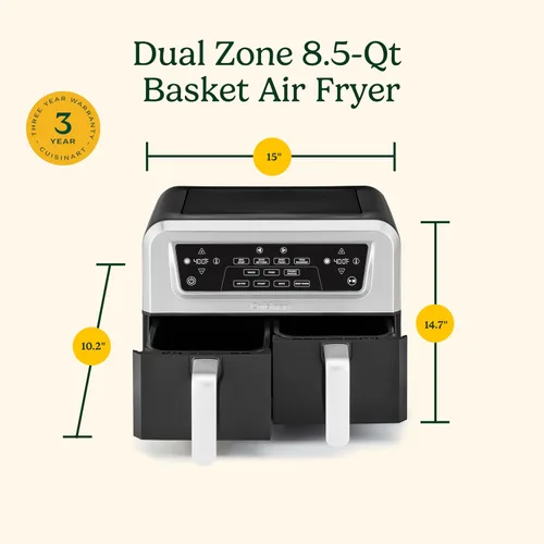 Vista 3 de Cuisinart Freidora de aire de 2 cestas, 2-4.25 QT, total 8.5 QT, 4 funciones: freír al aire, asar, hornear y mantener caliente, características Sync