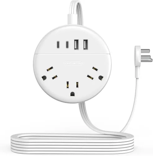 Vista 12 de NTONPOWER - Cable de extensión plano de 25 pies, regleta de alimentación de enchufe plano con 3 tomas, 4 puertos USB (2 USB C), cable de extensión