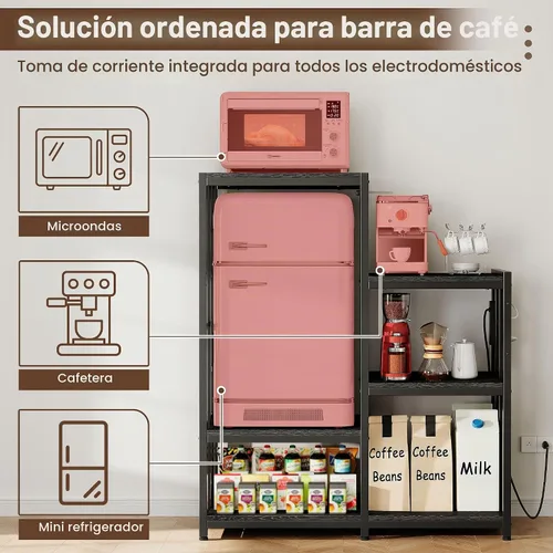 Vista 3 de Soporte para Mini Nevera, Estación de Gabinete de Barra de Café con Espacio de Almacenamiento para Insertar Refrigerador Pequeño, Organizador